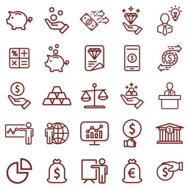 para, finans, iş ve bankacılık - minimal ince çizgi web simgesi ayarlayın. basit vektör illüstrasyon anahat. infografik, web sitesi veya uygulama için kavram.