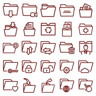 klasör minimal ince çizgi web simgesi kümesi. basit vektör illüstrasyon anahat. infografik, web sitesi veya uygulama için kavram.