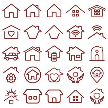 ev, evler - minimal ince çizgi web simgesi seti. basit vektör illüstrasyon anahat. infografik, web sitesi veya uygulama için kavram.