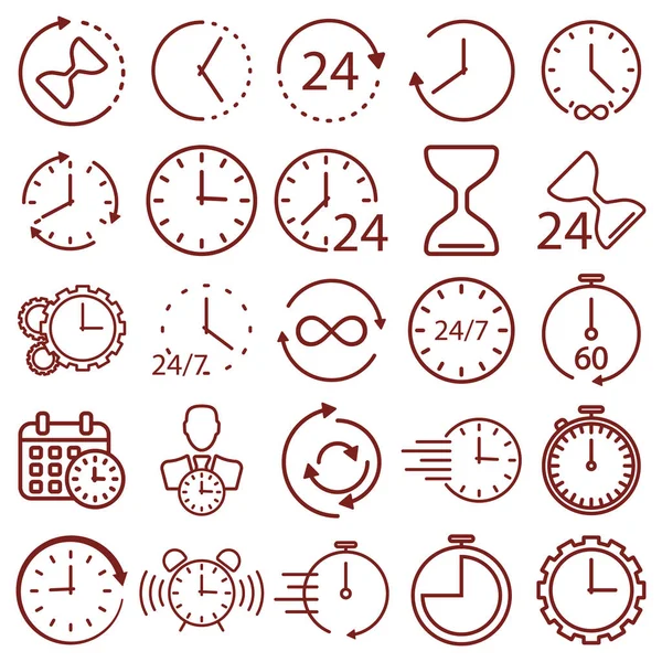 Tempo, relógio - conjunto mínimo de ícones web de linha fina. esboço de ilustração vetorial simples. conceito para infográfico, site ou aplicativo . —  Vetores de Stock