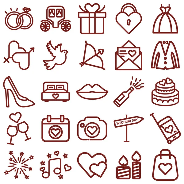 aşk, düğün - minimal ince çizgi web simgesi seti. basit vektör illüstrasyon anahat. infografik, web sitesi veya uygulama için kavram.