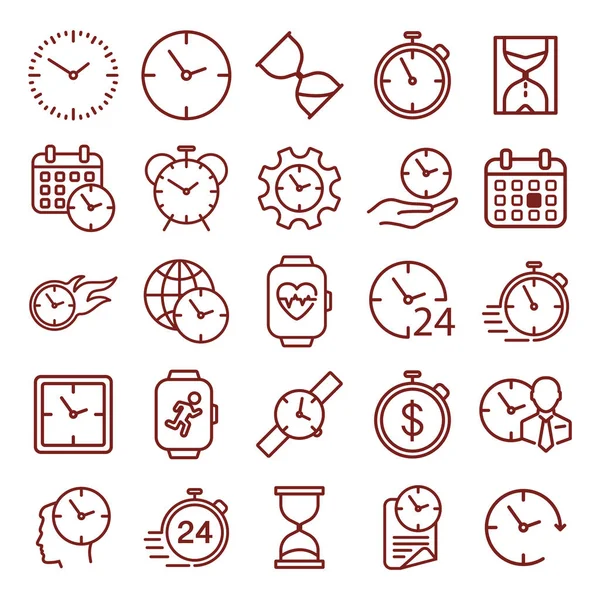 Tijd. Timer, snelheid, alarm, herstel, tijdbeheer, kalender en meer. Minimale dunne lijn web icon set. Eenvoudige vector illustratie overzicht. — Stockvector