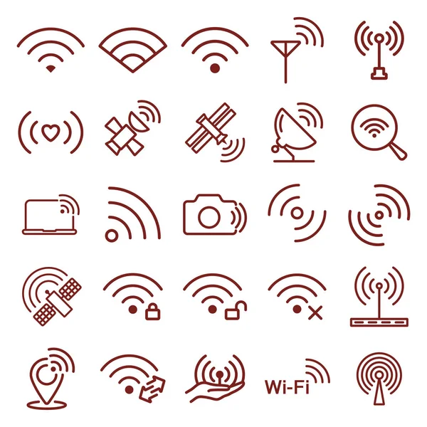 Wi-fi, escutas. conjunto de ícones de linha fina mínima. esboço de ilustração vetorial simples. conceito para infográfico, site ou aplicativo . —  Vetores de Stock