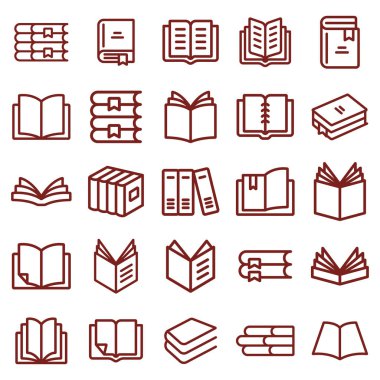 kitap - minimal ince çizgi web simgesi seti. basit vektör illustratio
