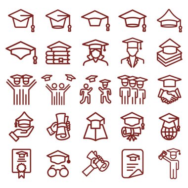 mezuniyet kap ve eğitim - minimal ince çizgi web simgesi seti. S