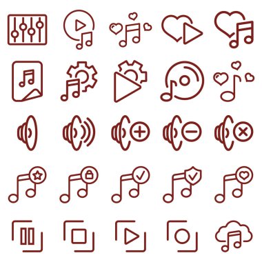 müzik çalar ve ses - minimal ince çizgi web simgesi seti. Basit 