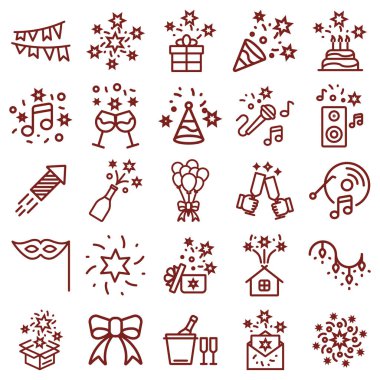 kutlama, parti ve doğum günü - minimal ince çizgi web simgesi seti