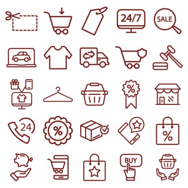 online alışveriş - minimal ince çizgi web simgesi seti. basit vektör 