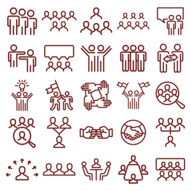 takım çalışması - minimal ince çizgi web simgesi kümesi. basit vektör illust