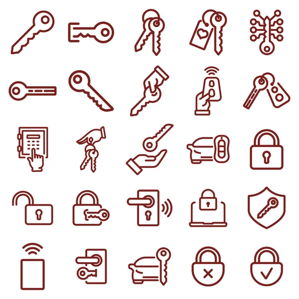 anahtar, kilit ve uzaktan kumanda - minimal ince çizgi web simgesi seti. S