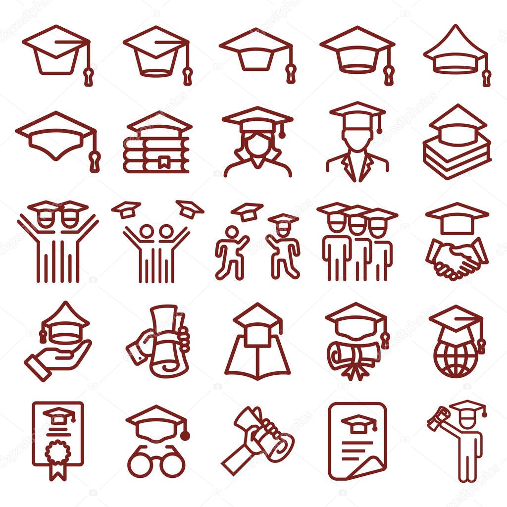 graduation cap and education - minimal thin line web icon set. s