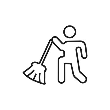 bir süpürge ile adam - minimal çizgi web simgesi. basit vektör illustra
