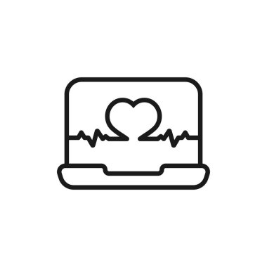 heart rate on laptop - minimal line web icon. simple vector illu