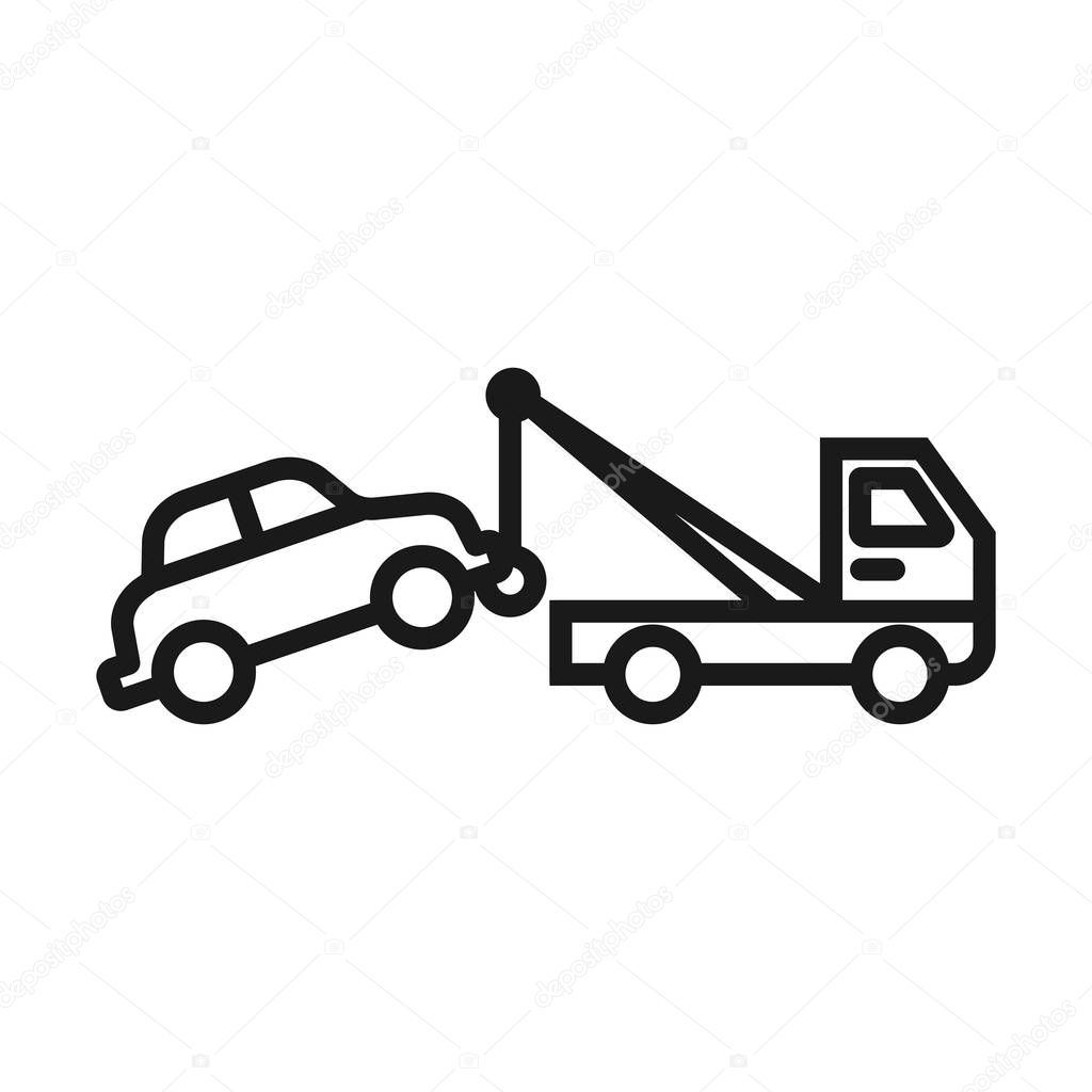 Car on the tow truck - minimal line web icon. simple vector illustration. concept for infographic, website or app.