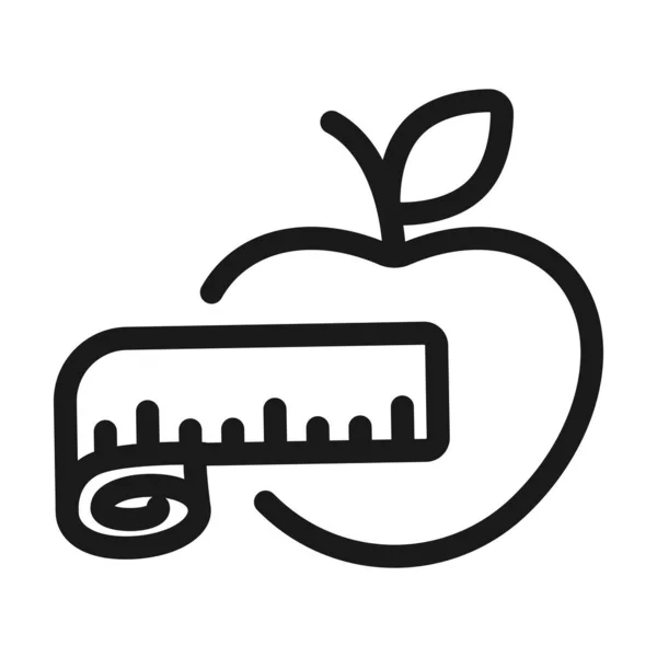 Medidor de cuerpo y manzana - línea mínima icono web. illu vector simple — Vector de stock