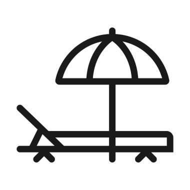 plaj tezgah ve şemsiye - minimal çizgi web simgesi. basit vektör 