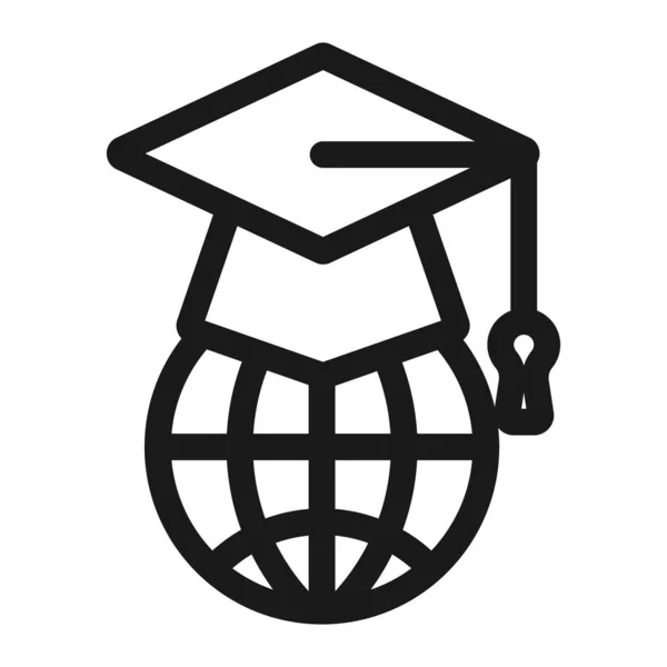 Globe and high school graduation cap - minimal line web icon. si — Stock Vector