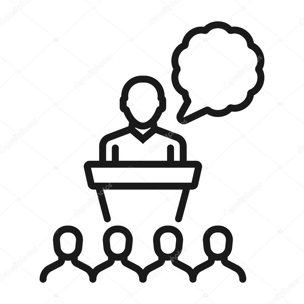 talking on conference - minimal line web icon. simple vector ill