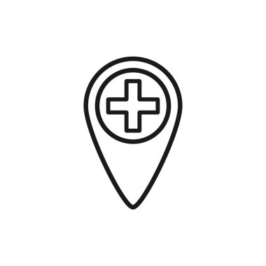 Çapraz çizgi simgesine sahip konum iğnesi. Hastane yer vektör illu