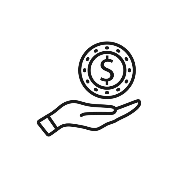 Mano simple con un icono de línea de moneda. Símbolo y signo vector illust — Archivo Imágenes Vectoriales