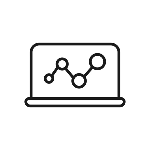 Laptop dengan grafik bisnis. minimal garis tipis ikon web. v sederhana - Stok Vektor