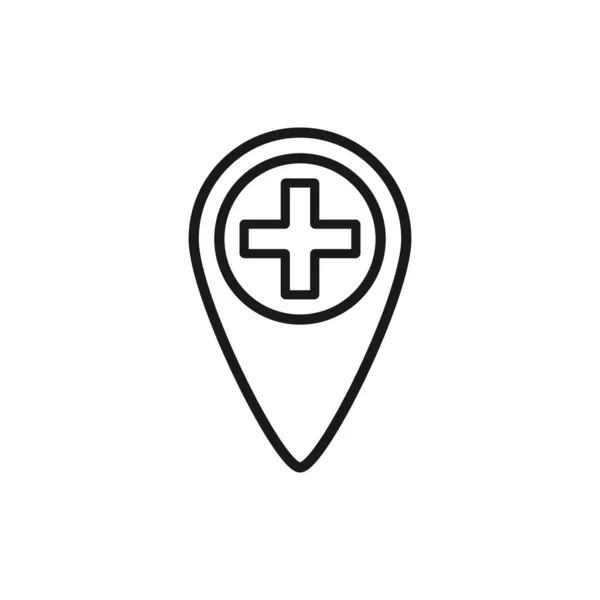 Perno di posizione con icona a croce. Posizione dell'ospedale vector illu — Vettoriale Stock