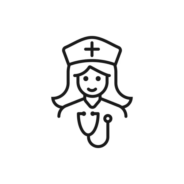 Icono de línea médica. Mujer con estetoscopio. Concepto de ocupación. Ca — Vector de stock