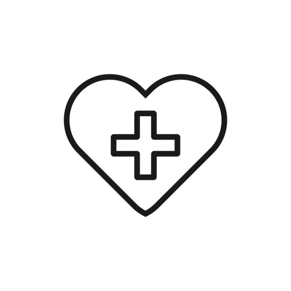 Logotipo médico, ícone de linha de cuidados de saúde, sinal de cruz e coração, farmacêutico — Vetor de Stock