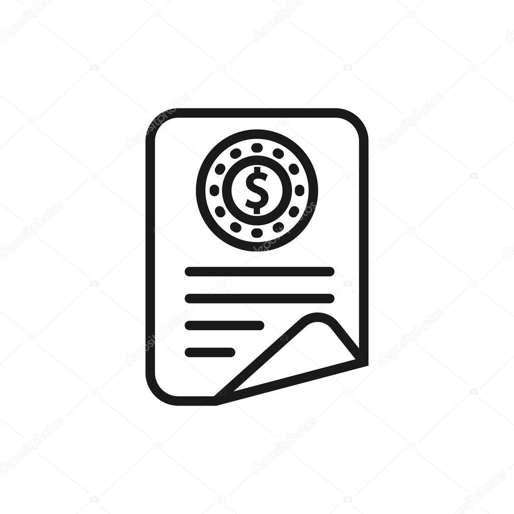 Pile of linear invoice or bill documents. flat thin line trend modern contour accounting logotype graphic stroke art simple design isolated on white. concept of dollar banking statement or voucher