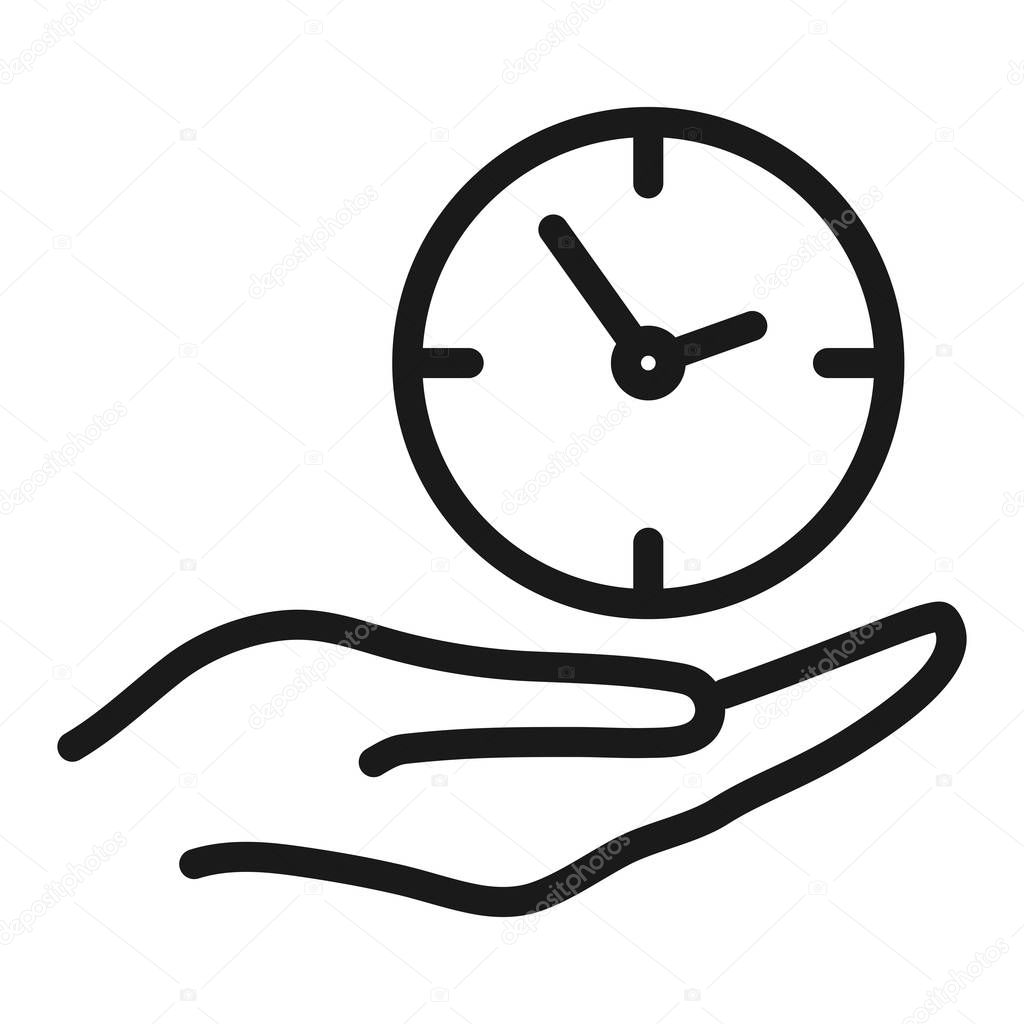clock on hand - minimal line web icon. simple vector illustratio