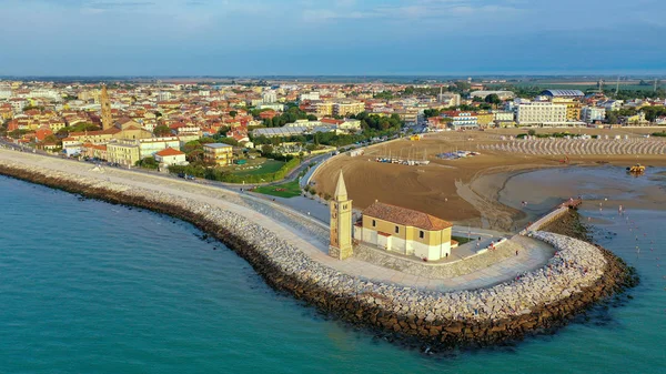 Vue Été Ville Front Mer Caorle Avec Sanctuaire Madonna Dell — Photo