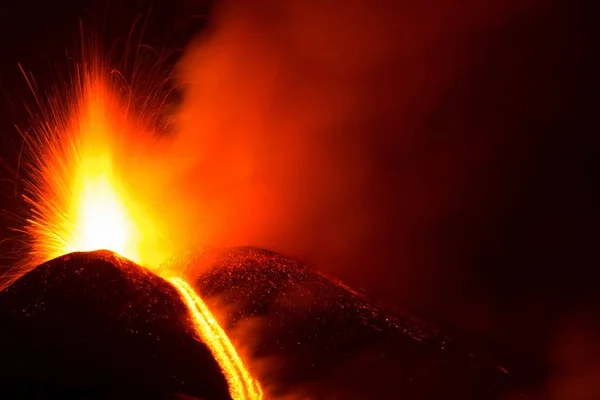 Ηφαίστειο Αίτνα Εκρήγνυται Έκρηξη Λάβας Και Ροή Λάβας Royalty Free Εικόνες Αρχείου