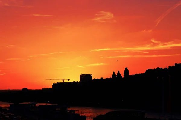 Останнє Гаряче Світло Сонця Парижі Річці Сенна Відблиском Міста Будівництвом — стокове фото