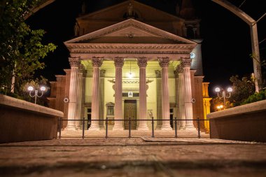 Cathedral of San Don di Piave in the evening- architectural detail of the pediment