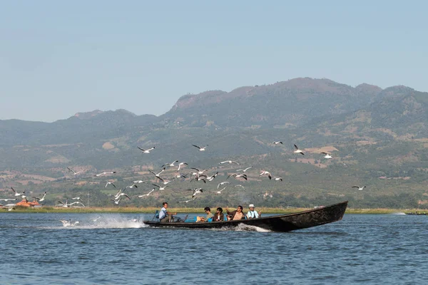 Inle Lake Myanmaru Listopad 2018 Horizontální Obrázek Racků Plujících Nad — Stock fotografie