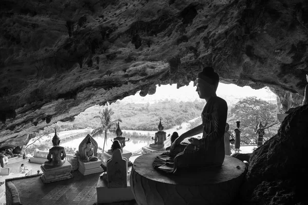 Hpa Myanmar Novembre 2018 Image Noir Blanc Statues Bouddha Grotte — Photo