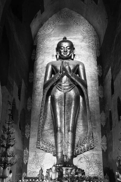 Bagan Myanmar Dezember 2018 Schwarz Weißes Bild Einer Goldenen Buddha — Stockfoto