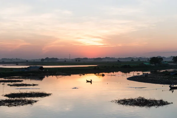 Mandalay Myanmar Bulunan Bein Köprüsü Nün Görünümünden Renkli Gün Batımının — Stok fotoğraf