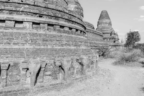 Black White Picture Brick Monastery Complex Many Beautiful Pagodas Located — Stock Photo, Image