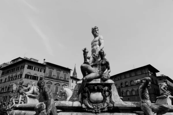 Florence Italy March 2016 Black White Picture Fountain Neptune Piazza — Stock Photo, Image