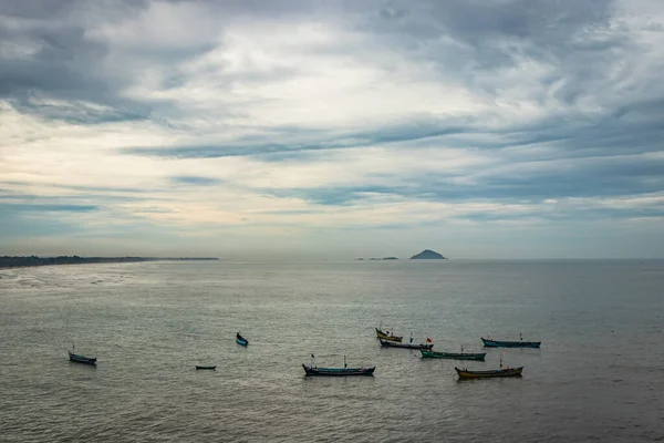 Fischerboote Meer Luftaufnahmen Frühen Morgen Bild Ist Bei Murdeshwar Karnataka — Stockfoto