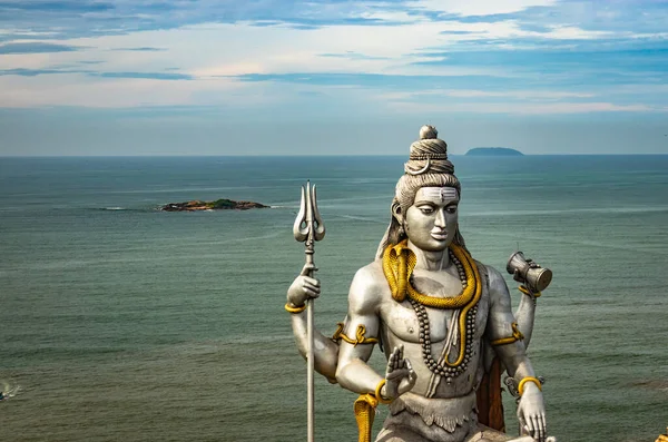 Shiva Statua Isolata Tempio Murdeshwar Riprese Aeree Con Mare Arabo — Foto Stock