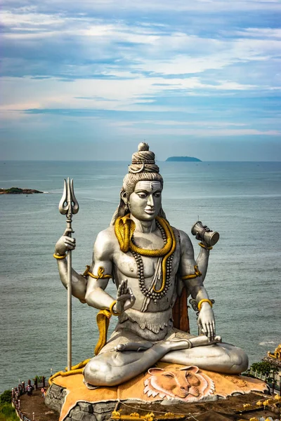 Shiva Statua Isolata Tempio Murdeshwar Riprese Aeree Con Mare Arabo — Foto Stock