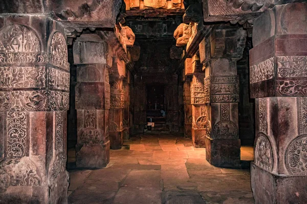 Virupaksha Templo Pattadakal Arte Interior Pilares Pedra Dos Patrimônios Mundiais — Fotografia de Stock