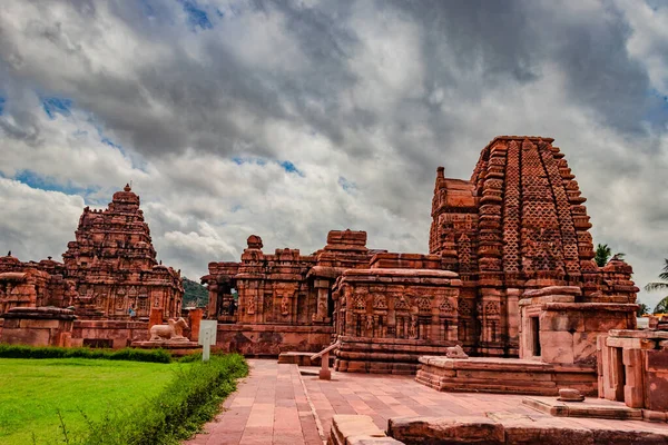 Pattadakal Templo Grupo Monumentos Tirar Fôlego Arte Pedra Ângulo Diferente — Fotografia de Stock