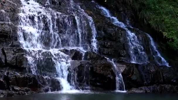 Vodopád Potoky Padající Černých Skalních Hor Klip Ukazuje Krásu Přírody — Stock video