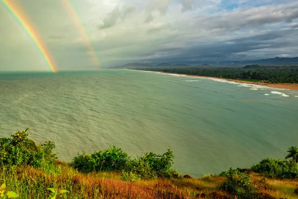 Zee Kust Horizon Uitzicht Van Berg Top Morgen Afbeelding Wordt — Stockfoto