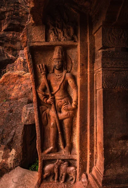 Esculturas Caverna Badami Deuses Hindus Esculpidas Paredes Arte Pedra Antiga — Fotografia de Stock