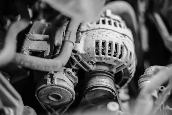 Old car power generator in black and white version — Stock Photo, Image