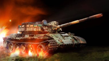 savaş tankı rides ve çim izleri altında yanık